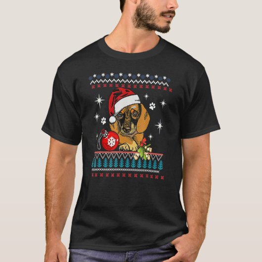 Funny Hund Dackel Weihnachtsmannmütze Ugly Christm T-Shirt (Vorderseite)