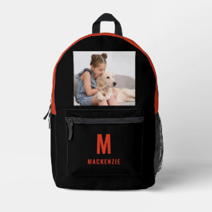 Funny Hund Foto Orange Monogramm Personalisiert Bedruckter Rucksack