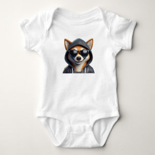 FUNNY HUND IN HOODIE BABY STRAMPLER