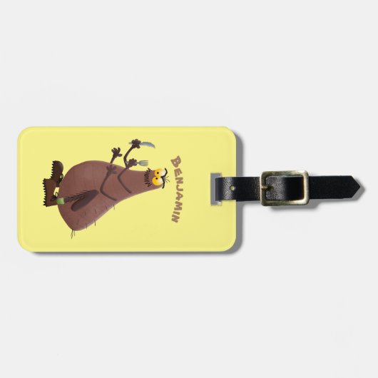 Funny hungrig hässlich flehe Cartoon Gepäckanhänger (Vorderseite horizontal)