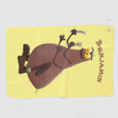 Funny hungrig hässlich flehe Cartoon Golfhandtuch (Horizontal)