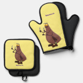 Funny hungrig hässlich flehe Cartoon Ofenhandschuh & Topflappen-Set (Vorderseite/Rückseite)