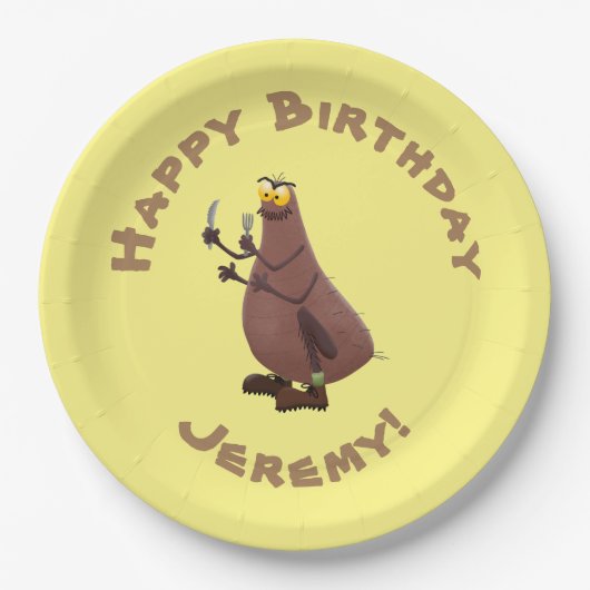 Funny hungrig hässlich flehe Cartoon Pappteller (Vorderseite)