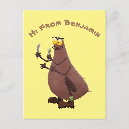 Funny hungrig hässlich flehe Cartoon Postkarte (Vorderseite)