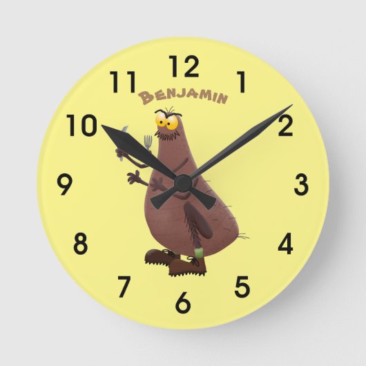 Funny hungrig hässlich flehe Cartoon Runde Wanduhr (Vorderseite)