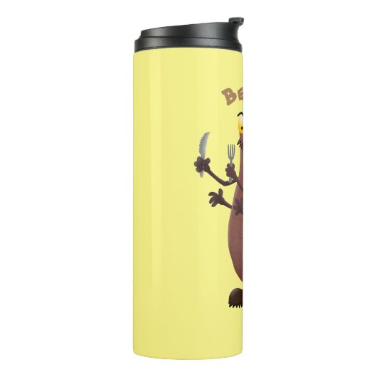 Funny hungrig hässlich flehe Cartoon Thermosbecher (Nach links gedreht)