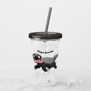 Funny hungrig Honigbadger Cartoon Illustration Acryltrinkbecher