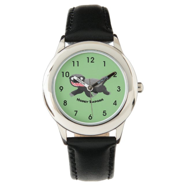 Funny hungrig Honigbadger Cartoon Illustration Armbanduhr (Vorderseite)