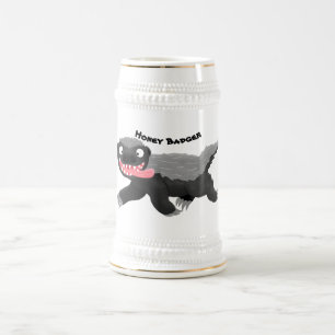 Funny hungrig Honigbadger Cartoon Illustration Bierglas