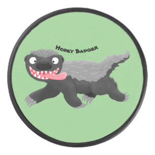 Funny hungrig Honigbadger Cartoon Illustration Eishockey Puck