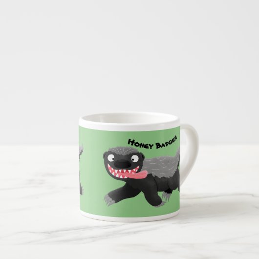 Funny hungrig Honigbadger Cartoon Illustration Espressotasse (Vorderseite Rechts)