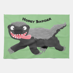 Funny hungrig Honigbadger Cartoon Illustration Geschirrtuch