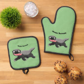 Funny hungrig Honigbadger Cartoon Illustration Ofenhandschuh & Topflappen-Set (Oben Unten)