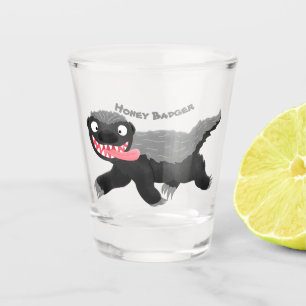 Funny hungrig Honigbadger Cartoon Illustration Schnapsglas