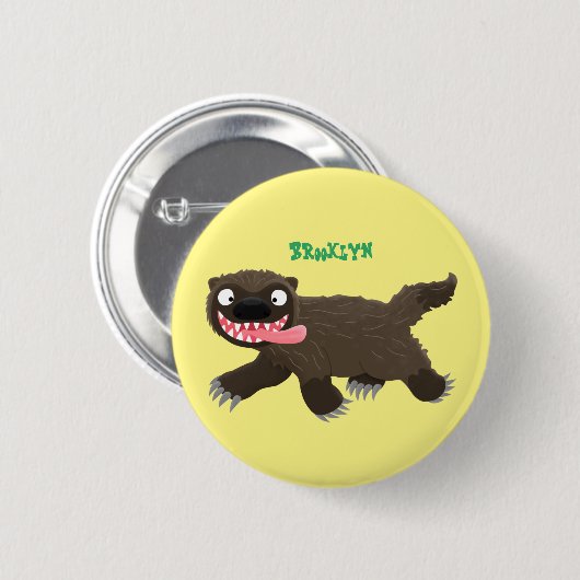 Funny hungrig Wolverine tierischer Cartoon Button (Vorne & Hinten)