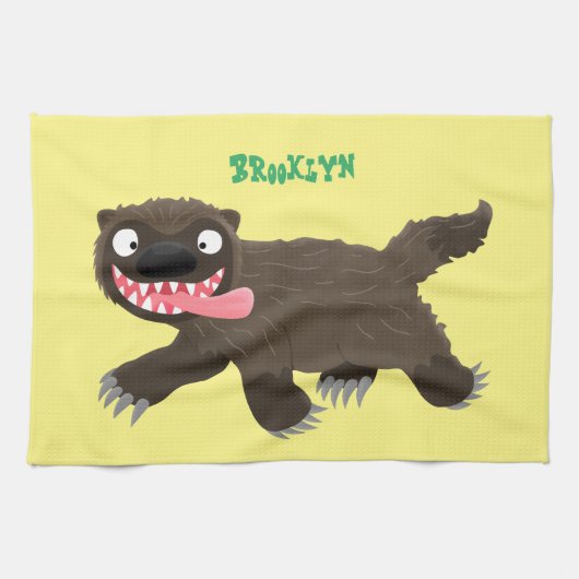 Funny hungrig Wolverine tierischer Cartoon Geschirrtuch (Horizontal)