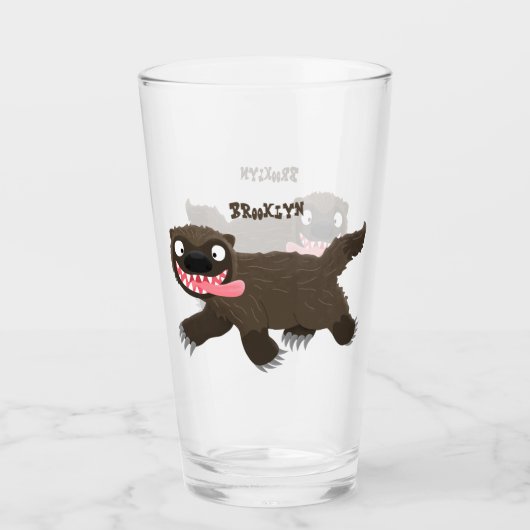 Funny hungrig Wolverine tierischer Cartoon Glas (Vorderseite)