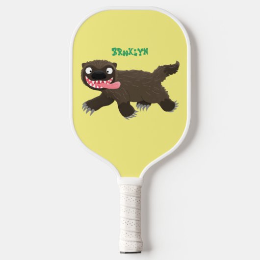 Funny hungrig Wolverine tierischer Cartoon Pickleball Schläger (Vorderseite)