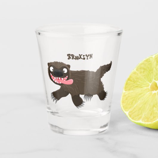 Funny hungrig Wolverine tierischer Cartoon Schnapsglas (Vorderseite)