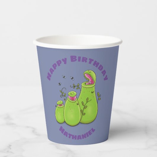 Funny hungrige Pitcher Pflanze Cartoon Illustratio Pappbecher (Vorderseite)