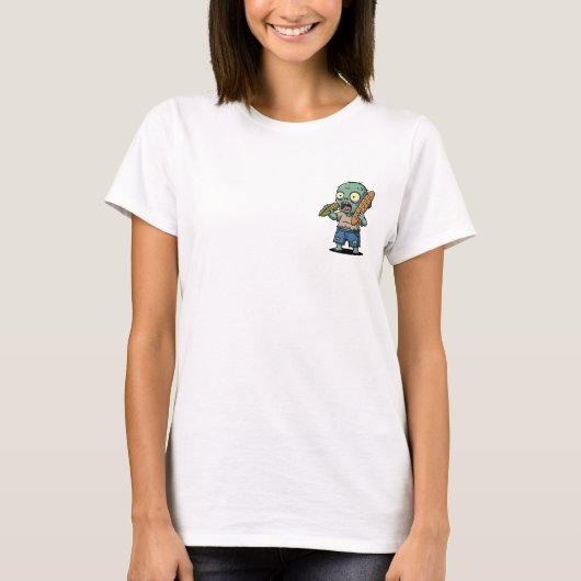 Funny Hungry Cartoon Zombie Holding Corn and Bague T-Shirt (Vorderseite)