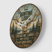 Funny Hunting Lodge Rustic Deer Hunter Decor Große Wanduhr (Winkel)