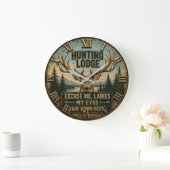 Funny Hunting Lodge Rustic Deer Hunter Decor Große Wanduhr (Zuhause)