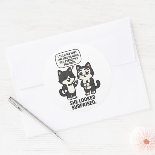 Funny husband and wife cat Jokes Runder Aufkleber (Umschlag)