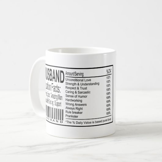 Funny Husband Nutrition Fakten Kaffeetasse (Vorderseite Links)