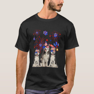 Funny Husky Hogs American Flag Viel Glück 4. T-Shirt