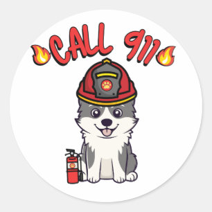 Funny Husky ist ein Feuerwehrhund Runder Aufkleber