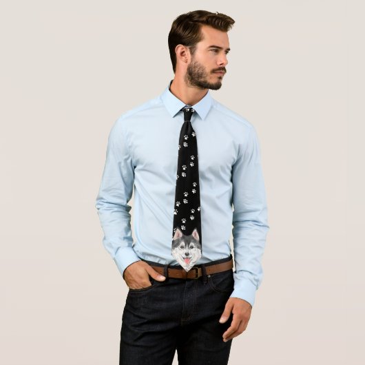 Funny Husky Krawatte mit Dog Paws Steps Pet Schwar (Beispiel)