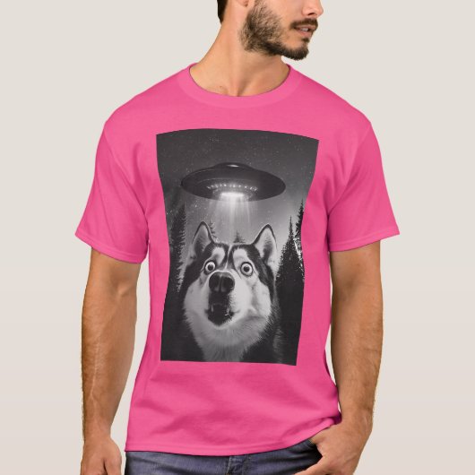 Funny Husky Ufo Selfie T-Shirt (Vorderseite)