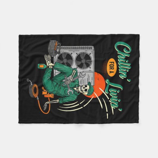 Funny Hvac Tech Skeleton Chillin For A Livin  Fleecedecke (Vorderseite (Horizontal))