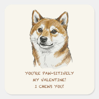 Funny "I Chews You" Shiba Inu Valentine's Day Art Quadratischer Aufkleber