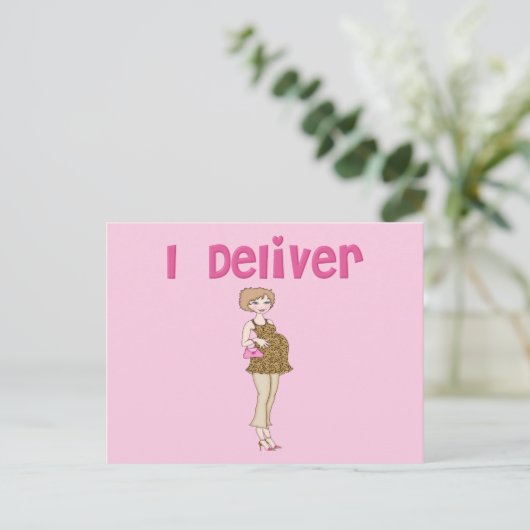 Funny I Delivery Pregnancy Ankündigungspostkarte (Stehend Vorderseite)