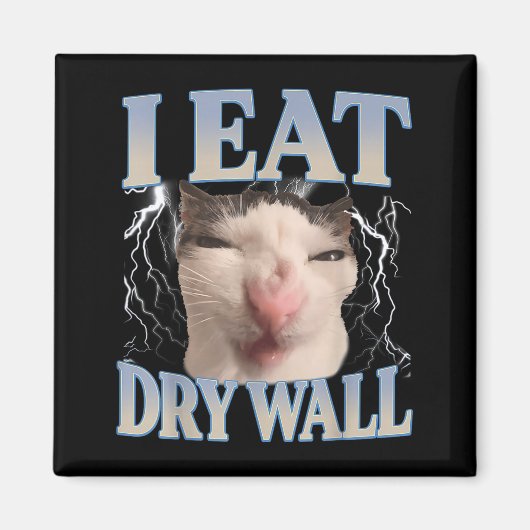 Funny I Eat Dry Wall Silly Cat Meme Men Women Kids Magnet (Vorne)