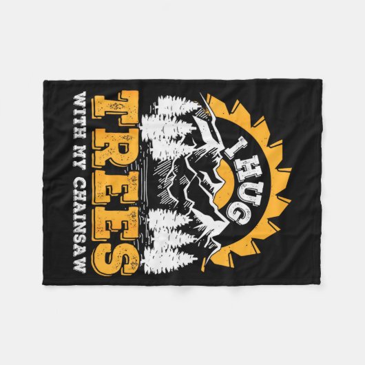 Funny I Hug Trees Chainsaw Logger Mountain Design  Fleecedecke (Vorderseite (Horizontal))