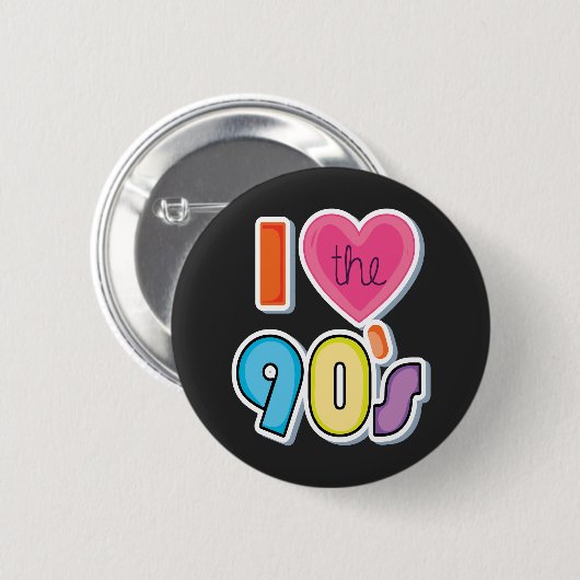 Funny I Liebe Die 90er, 1990er Theme Party Button (Vorne & Hinten)