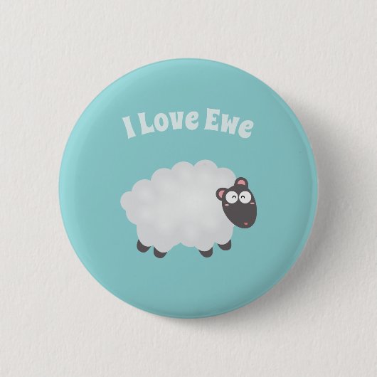 Funny I Liebe Ewe Niedlich Fluffy White Sheep Whim Button (Vorderseite)