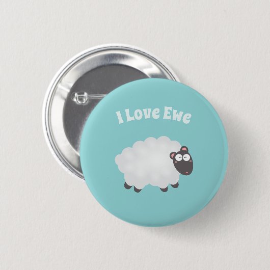 Funny I Liebe Ewe Niedlich Fluffy White Sheep Whim Button (Vorne & Hinten)