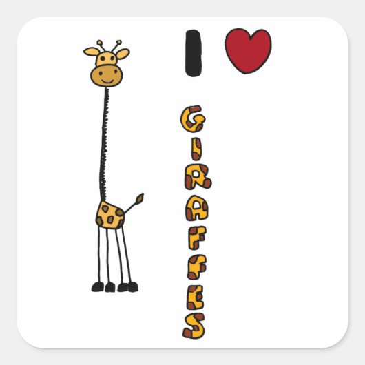 Funny I Liebe Giraffes Cartoon Quadratischer Aufkleber (Vorderseite)