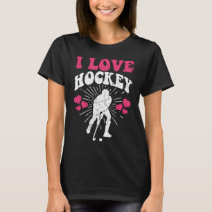 Funny I Liebe Hockey Frisbee Lover Retro Vintag 70 T-Shirt