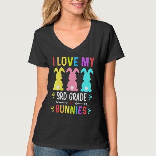 Funny I Liebe mein 3. Grade Bunnies Lehrer Ostern T-Shirt (Vorderseite)
