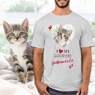 Funny I Liebe My Girlfriends Cat Custom Heart Foto T-Shirt