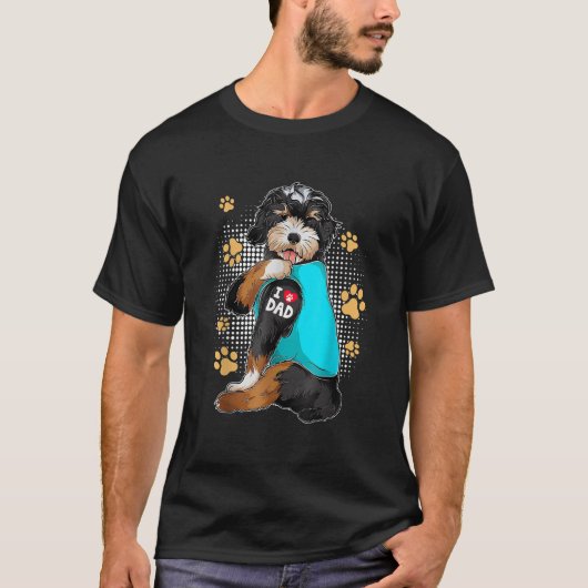 Funny I Liebe Vater Tattoo Bernedoodle Dog Eigentü T-Shirt (Vorderseite)