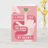 Funny I Pick You Pink Heart Grußkarte Karte (Gelbe Blume)