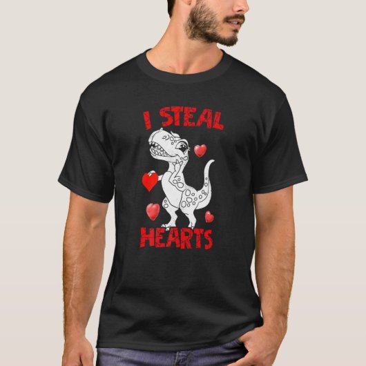Funny I Steal Hearts Cute Valentine's Day Dino Lov T-Shirt (Vorderseite)