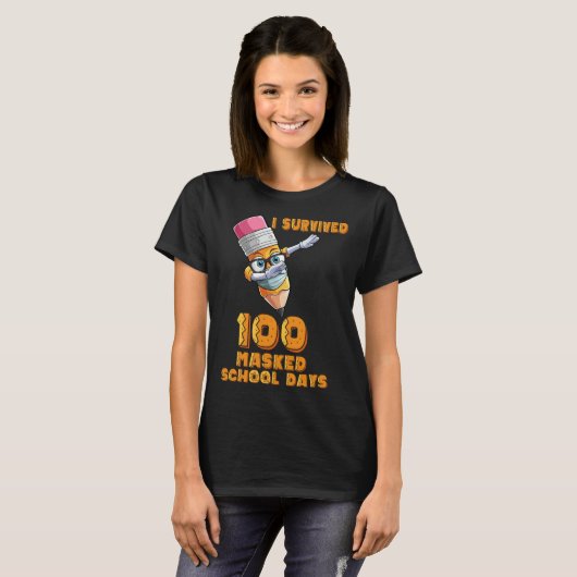 Funny I Survived 100 Masked School Days Cool Dabbi T-Shirt (Vorne ganz)