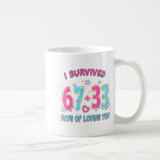 Funny I Survived 67 + 33 Days Of Loving You Valent Kaffeetasse (Rechts)